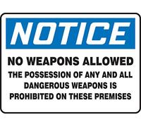 Accuform macc801 X T leyenda "aviso no armas permite la posesión de cualquier y todos los peligroso" signo, altura de 10 cm, 14 cm de ancho, 10 cm de largo, 0.060 "de grosor, dura-plastic, azul/negro sobre blanco