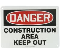 Accuform MADM014VA Señal de seguridad de aluminio, leyenda "DANGER CONSTRUCTION AREA KEEP OUT", 10 pulgadas de largo x 14 pulgadas de ancho, rojo/negro sobre blanco