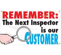 Accuform MBR408 Motivational Safety Banner, Legend"Remember: The Next Inspector is Our Customer", 28" Length x 4-ft Width, Reinforced Vinyl with Metal Grommets