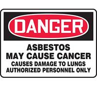 Accuform MCAW122VP Señal de advertencia de plástico para lugar de trabajo, leyenda "DANGER ASBESTOS MAY CAUSE CANCER - CAUSES DAMAGE TO LUNGS - PERSONAL AUTORIZADO SOLAMENTE", 7" de largo x 10" de ancho x 0.055" de espesor, rojo/negro sobre blanco