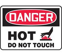 Accuform MCHG036VA Legend"DANGER HOT DO NOT TOUCH" Sign, 10" Height, 14" Wide, 10" Length, 0.040" Thickness, Aluminum, Red/Black on White