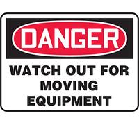Accuform MCRT001XV Adhesive Dura-Vinyl Sign, Legend"Danger Watch Out for Moving Equipment", 10" Length x 14" Width x 0.006" Thickness, Red/Black on White