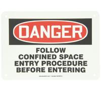 Accuform MCSP012VP Plastic Safety Sign, Legend"Danger Follow CONFINED Space Entry Procedure Before Entering", 7" Length x 10" Width x 0.055" Thickness, Red/Black on White