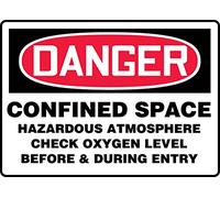 Accuform MCSP106XT Dura-Plastic Sign, Legend"Danger CONFINED Space Hazardous Atmosphere Check Oxygen Level Before", 7" Length x 10" Width x 0.060" Thickness, Red/Black on White