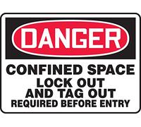 Accuform MCSP111VP Plastic Sign, Legend"Danger CONFINED Space Lock Out and TAG Out Required Before Entry", 10" Length x 14" Width x 0.055" Thickness, Red/Black on White