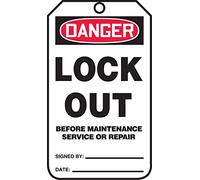 Accuform MDT176PTM RP-Plastic Safety Tag, Legend"Danger Lock Out Before Maintenance Service OR", 5.75" Length x 3.25" Width x 0.015" Thickness, Red/Black on White (Pack of 5)