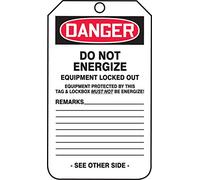 Accuform MDT181CTP PF-Cardstock Jumbo Tag, Legend"Danger DO NOT Energize Equipment Locked Out", 8-1/2" Length x 3-7/8" Width x 0.010" Thickness, Red/Black on White (Pack of 25)
