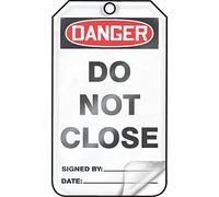 Accuform MDT199LPM RP-Plastic Safety Tag, Legend"Danger DO NOT Close", 5.75" Length x 3.25" Width x 0.015" Thickness, Red/Black on White (Pack of 5)