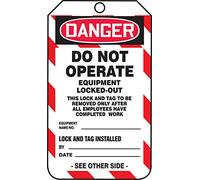 Accuform MDT245CTM PF-Cardstock Jumbo Tag, Legend"Danger DO NOT Operate Equipment Locked-Out", 8-1/2" Length x 3-7/8" Width x 0.010" Thickness, Red/Black on White (Pack of 5)