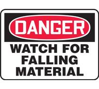 Accuform MEQM095VP Plastic Safety Sign, Legend"DANGER WATCH FOR FALLING MATERIAL", 7" Length x 10" Width x 0.055" Thickness, Red/Black on White