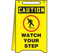 Accuform MF110 Plastic Free-Standing Fold-Ups Floor Sign, Legend"Caution Watch Your Step" with Graphic, 20" Height x 12" Width x 0.125" Thickness, Red/Black on Yellow