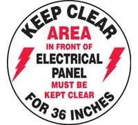 Accuform MFS729 Slip-Gard Adhesive Vinyl Round Floor Sign, Legend"Keep Clear - Area in Front of Electrical Panel Must BE Kept Clear for 36 INCHES", 17" Diameter, Red/Black on White