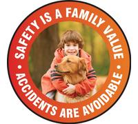 Accuform MFS786 Slip-Gard Adhesive Vinyl Round Floor Sign, Legend"Safety is A Family Value - Accidents are AVOIDABLE", 17" Diameter