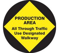 Accuform MFS821 Slip-Gard Adhesive Vinyl Round Floor Sign, Legend"Production Area - All Through Traffic USE Designated Walkway", 8" Diameter, Black/Yellow