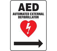 Accuform MFSD419VP Plastic Safety Sign, Legend"AED AUTOMATED External DEFIBRILLATOR (Arrow Right)" with Graphic, 14" Length x 10" Width x 0.055" Thickness, Red/Black on White