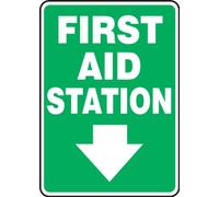Accuform mfsd561va aluminio seguridad Sign, Legend "estación de primeros auxilios (flecha hacia abajo)," 14 cm de largo x 10 "de ancho, color blanco sobre verde