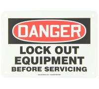 Accuform MLKT007VP Plastic Safety Sign, Legend"Danger Lock Out Equipment Before Servicing", 7" Length x 10" Width x 0.055" Thickness, Red/Black on White