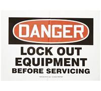 Accuform MLKT007VS Adhesive Vinyl Safety Sign, Legend"Danger Lock Out Equipment Before Servicing", 7" Length x 10" Width x 0.004" Thickness, Red/Black on White