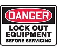 Accuform MLKT014XV Adhesive Dura-Vinyl Sign, Legend"DANGER LOCK OUT EQUIPMENT BEFORE SERVICING", 10" Length x 14" Width x 0.006" Thickness, Red/Black on White