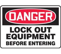 Accuform MLKT015VP Plastic Safety Sign, Legend"Danger Lock Out Equipment Before Entering", 10" Length x 14" Width x 0.055" Thickness, Red/Black on White