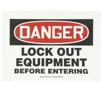 Accuform MLKT106VS Adhesive Vinyl Safety Sign, Legend"Danger Lock Out Equipment Before Entering", 7" Length x 10" Width x 0.004" Thickness, Red/Black on White