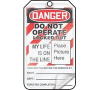Accuform MLT611LCM PF-Cardstock - Etiqueta de bloqueo, leyenda "DANGER DO NOT OPERATE LOCKED OUT MY LIFE", 5.75" de largo x 3.25" de ancho x 0.010" de grosor, rojo/negro sobre blanco (paquete de 5)