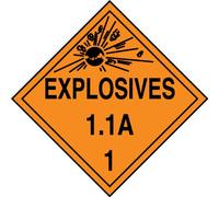 Accuform MPL11VS1 Adhesive Vinyl Hazard Class 1/Division 1A DOT Placard, Legend"Explosives 1.1A 1" with Graphic, 10-3/4" Width x 10-3/4" Length, Black on Orange