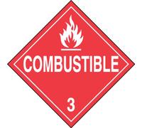 Accuform MPL302VP25 Plastic Hazard Class 3 DOT Placard, Legend"Combustible 3" with Graphic, 10-3/4" Width x 10-3/4" Length, White on Red (Pack of 25)