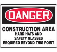 Accuform MPPE150VP Plastic Safety BIGSign, Legend"Danger Construction Area Hard Hats and Safety Glasses Required Beyond This Point", 18" Length x 24" Width x 0.055" Thickness, Red/Black on White