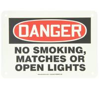 Accuform MSMK135VP Plastic Safety Sign, Legend"Danger NO Smoking, Matches OR Open Lights", 7" Length x 10" Width x 0.055" Thickness, Red/Black on White