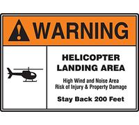 Accuform MVTR301XT Dura-Plastic Sign, Legend"Warning Helicopter Landing Area HIGH Wind and Noise Area Risk of", 18" Length x 24" Width x 0.060" Thickness, Orange/Black on White