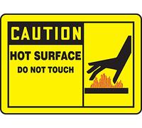Accuform MWLD609XV Adhesive Dura-Vinyl Sign, Legend"Caution HOT Surface DO NOT Touch", 10" Length x 14" Width x 0.006" Thickness, Black/Red on Yellow