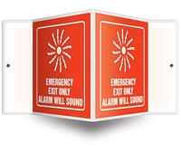 Accuform PSP109 Projection Sign 3D, Legend"Emergency EXIT ONLY Alarm Will Sound", 6" x 5" Panel, 0.10" Thick High-Impact Plastic, Pre-Drilled Mounting Holes, White on Red