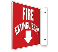 Accuform PSP219 Projection Sign 90D, Legend"FIRE Extinguisher", 0.10" Thick High-Impact Plastic, Pre-Drilled Mounting Holes, Plastic, 8" x 12", White on Red
