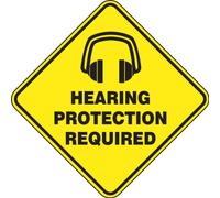 Accuform PSR424 Slip-Gard Adhesive Vinyl Diamond Shape Floor Sign, Legend"Hearing Protection Required", 17" Length x 17" Width, Black on Yellow