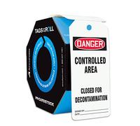 Accuform Safety Tags-by-The-Roll: Danger Controlled Area Closed for DECONTAMINATION, 250/Roll, TAR224