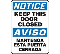 Accuform SBMABR825VA - Señal bilingüe española de aluminio, leyenda "Aviso Keep This Door Closed/AVISO MANTENGA ESTA PUERTA CERRADA", 14 pulgadas de largo x 10 pulgadas de ancho, azul/negro sobre