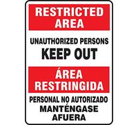 Accuform SBMADM906XV Adhesive Legend"RESTRICTED AREA UNAUTHORIZED PERSONS KEEP OUT" Sign, 14" Height, 10" Wide, 14" Length, 0.006" Thickness, Dura-Vinyl, Red/Black on White
