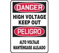 Accuform SBMELC128VA Aluminum Spanish Bilingual Sign, Legend "Danger HIGH Voltage Keep Out/PELIGRO Alto VOLTAJE MANTENGASE ALEJADO", 14" Length x 10" Width, Red/Black on White