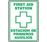 Accuform SBMFSR526VP - Señal de seguridad bilingüe de plástico, leyenda "First Aid Station / Station de Primeros Auxilios con gráfico, 25,4 cm de largo x 17,8 cm de ancho x 0,055 pulgadas de grosor, verde sobre blanco