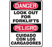 Accuform SBMVHR110XT Spanish Bilingual Legend"DANGER LOOK OUT FOR FORKLIFTS/PELIGRO CUIDADO CON" Sign, 14" Height, 10" Wide, 14" Length, 0.060" Thickness, Dura-Plastic, Red/Black on White