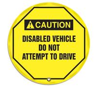 Accuform Signs KDD717 STOPOUT - Funda de Vinilo para Volante, diseño de Leyenda ANSI, con Texto en inglés «Precaution Disabled Vehicle Do Not Attempt TO Drive, 16 Diámetro, Negro sobre Amarillo»