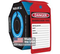 Accuform TAR751-250 etiquetas rojas de Danger Barricade Tag by The-Roll, hechas en Estados Unidos, compatibles con OSHA, cartulina PF resistente al desgarro y al agua, 15,88 x 7,6 x 0,03 cm, TAR751