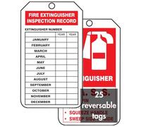 Accuform TRM101CTP Mini Tag,"FIRE Extinguisher Inspection Record", 4-1/4" x 2-1/8", PF-Cardstock, (Pack of 25), Red/Black on White