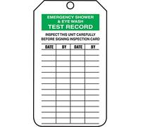 Accuform TRM105CTP PF-Cardstock Mini Tag, Legend"Emergency Shower and Eye WASH Test Record", 4-1/4" Length x 2-1/8" Width x 0.010" Thickness, Green/Black on White (Pack de 25)