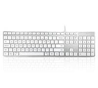 Accuratus 301 Mac USB Tipo C - Teclado Multimedia Apple de Tamaño Completo Con Cable USB-C, Teclas Táctiles Cuadradas Blancas y Caja Plateada, Diseño del Reino Unido
