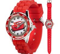 Accutime Disney CZ1009 Time Teacher Cars Lightning Mcqueen - Reloj Redondo para niños con Correa de Goma roja, Rosso, Correa