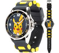 Accutime Kids Pokemon Pikachu Reloj de pulsera analgico de cuarzo con correa negra y amarilla Regalo econmico y regalo de fiesta para nios, ni