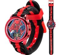 Accutime Marvel Spiderman - Reloj Digital para niños con Pantalla LED roja, Verde y Amarilla y Correa de botón a presión, Aprender Tiempo y diversión