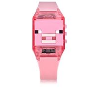 Accutime Microsoft Minecraft Min4031AZ - Reloj digital para niños, luz intermitente LED, pantalla LCD, reloj para niñas, correa de silicona en color rosa, Rosado, Reloj de pulsera digital